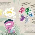 Verschiedene bunte Comic-Insekten diskutieren. Textblasen sagen Dinge wie "Träume sind wie Seifenblasen". Links eine Sternschnuppe.