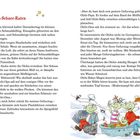Unterm-Schnee-Raten. Kinderbuch-Illustration mit grünen, fröhlichen Figuren im Schnee, umgeben von Müll und Alltagsgegenständen.