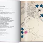 Eine Seite listet ein Inhaltsverzeichnis mit Vorwort, Essays und Gedichten. Eine Illustration zeigt ein Gesicht mit bunten Sternen.