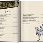 Inhaltsverzeichnis mit Artikeltiteln und Autorennamen. Rechts eine schwarz-weiße Illustration einer Frau auf einem Stuhl.