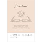 "Freedom". Zitat: „Wenn ihr in meinem Wort bleibt...wird euch frei machen. Johannes 8,31“. Blume und Buch Illustration. Februar-Kalender.