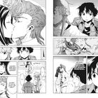Eine Manga-Seite mit vielen Panels. Charaktere sprechen über Austausch und Liebe. Ein Paar küsst sich mit "Schmatz"-Geräusch.
