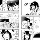 Eine schwarz-weiße Mangaseite mit Charakteren in einem Klassenzimmer, die sich besorgt unterhalten. Geräuscheffekte visualisiert.