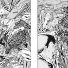 Text: „VRRM“ wiederholt sich. Illustration zeigt chaotischen Kampf mit kettenförmigen Waffen, maskierten Personen und Schrecken.