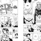 Verschiedene Panels einer Manga-Seite zeigen Gespräche über Lizenzen, Ränge und Kleidung mit humorvollen Charakteren.
