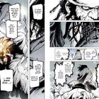 Textpassagen in einer dynamischen Manga-Illustration mit intensivem Gesichtsausdruck.