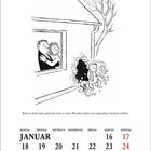 Kalenderblatt mit Illustration: Ein Kind bricht durch eine Wand, Eltern schauen erstaunt aus dem Fenster. Text: "Wenn ein Kind laufen gelernt hat, kann es seinen Wünschen stärker und vielgestaltiger Ausdruck verleihen."