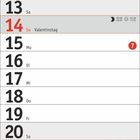 Kalenderblatt mit Daten: 1. bis 28. Februar. Feiertage: Rosenmontag am 8., Valentinstag am 14. Februar.
