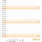 Kalenderblatt für Februar. Unten eine Illustration: Eine Person sagt „Will mich vielleicht mal jemand googeln?“.