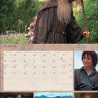 Kalenderseite für Februar mit Bildern eines Zauberers, eines jungen Mannes, eines älteren Mannes und einer Landschaft.