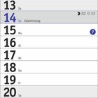Kalender für Februar, markiert sind: 14 Valentinstag; 8 Rosenmontag; 9 Fastnacht; 10 Aschermittwoch.
