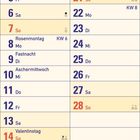 Kalender für Februar 2027, zeigt Feiertage: Rosenmontag (8.), Valentinstag (14.), Fastnacht (9.), Aschermittwoch (10.).