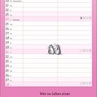 Kalender mit rosa Hintergrund. Ein Zitat: "Wer im Leben eines anderen eine Spur hinterlassen möchte, muss auch mal Dreck machen können." Unten zwei Illustrationen von Katzen, die Schokolade essen, mit dem Schriftzug "FEB".