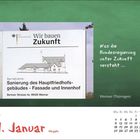 „Wir bauen Zukunft“, „Was die Bundesregierung unter Zukunft versteht...“, „Sanierung des Hauptfriedhofsgebäudes“. 1. Januar.