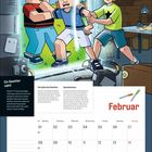 "Ein Gewitter naht!" Illustration: Drei Kinder, eines zieht das andere aus einem Portal. Darunter ein Kalender für Februar.