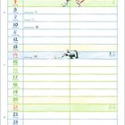 Kalenderblatt für Februar mit tierischen Illustrationen. Wochentage und besondere Tage wie Rosenmontag sind markiert.