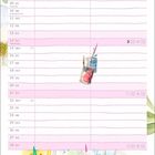 Kalender Februar, Tage und besondere Anlässe. Illustration von Blumen, Pinseln und Farbe.