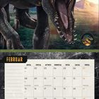 Text: Februar, Indoraptor, Rosenmontag, Fastnacht, Aschermittwoch, Valentinstag. 

Eine Illustration eines furchterregenden Dinosauriers.