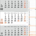 Februar bis April 2027, mit Wochentagen und Feiertagen wie Rosenmontag und Osterbeginn, Sonntage in Orange hervorgehoben.