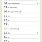 Kalender für Februar mit Wochentagen und Events. Bild eines Leuchtturms am Meer oben.