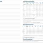 Links "Notizen", rechts Ferienpläne für Deutschland, Österreich und Schweiz 2027, mit Bundesländern und Terminen.