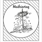 Text oben: "SA 5.54", "SU 20.45", "1.5.2021", "Josef der Arbeiter". Unten: "Maifeiertag" über einer Illustration eines Maibaums.