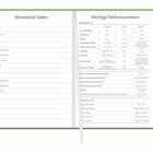 Links: "Persönliche Daten", Felder für Name, Anschrift, Telefon, E-Mail, Reisepass. Rechts: "Wichtige Telefonnummern".