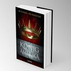 Buchtitel: "Der König von Amerika" von Michael Peinkofer. Cover: Goldene Krone vor rotem Hintergrund, Lübbe Verlag.
