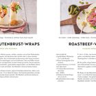 "MÖHREN-PUTENBRUST-WRAPS" und "ROASTBEEF-WRAPS" Rezepte. Beide enthalten Zutatenlisten und Schritt-für-Schritt-Anleitungen.