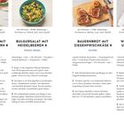 "Tomatensalat mit Oliven und Kapern", "Bulgursalat mit Heidelbeeren", "Bauernbrot mit Ziegenfrischkäse", "Wraps mit Lachs und Radieschen".