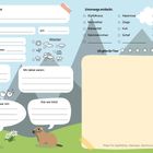 Ein Formular für Wandertouren mit Textfeldern zu Tourname, Ziel, Länge, Wetter und Bewertung. Zwei Murmeltiere illustrieren es.