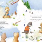 "FIIIEP! FIIIEP! Endlich durchbricht er die Erde. Gemeinsam retten sie Hasen. Murmel gräbt und sucht, Poldi? Lora?" Illustrationen von Tieren in Schnee.