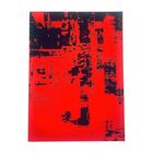 Abstrakte Komposition in Rot und Schwarz mit vertikalen und horizontalen Linien.