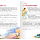 2. DEZEMBER: Ein strahlendes Licht.  
3. DEZEMBER: Ein richtiger, echter Engel.  
Links Hühner und Esel, rechts Engel und sitzende Frau.