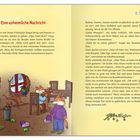 "Eine unheimliche Nachricht" und "2. Dezember" sind die Überschriften. Illustration: Tiere in winterlicher Kleidung in einem gemütlichen Raum.