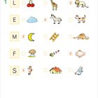 "Lösungen" oben links. Buchstaben L, E, M, F, S. Es gibt Bilder: Kirschen, Wolke, Mond, Pilz, Seepferdchen und mehr.