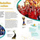 **Neue Medaillen warten schon** - Deutschlands Chancen bei den nächsten Turnieren. Zwei Pokale und jubelnde Sportler.