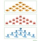 Text "Lösung". Zahlen auf Fischen, Krebsen und Tintenfischen. Unten eine Sonne und die Zahl 4.