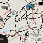 BRISTOL. Route mit 11 km, markierte Stationen: "Mild Mild West", "Rose on a Mousetrap", "The Grim Reaper". Stilisiertes Wegenetz.