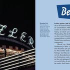 "Berlin" in weißer Schrift. Großes Kranzer-Logo in Neonbuchstaben auf einem Gebäude, darunter ausführlicher Text über Berlins Geschichte.