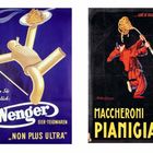 Links: „Verlangen Sie ausdrücklich: Wenger EIER-TEIGWAREN“. Rechts: „...così si mangia a Napoli! MACCHERONI PIANIGIANI“.