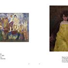 Links: Buntes Gemälde von Hermen Anglada Camarasa, 1909. Rechts: Portrait von Ramon Casas, 1907, Frau in gelbem Kleid.