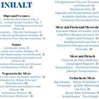 "Inhalt" steht oben in großer Schrift. Der Rest listet verschiedene Mezze, Dips, Salate und mehr, mit Seitenzahlen.