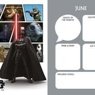 Texte: Juni, Zitat des Monats!, Dankbar für, Geist & Körper, Mehr essen, Wellness-Ziele. Darth Vader mit rotem Lichtschwert, Filmszenen.