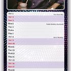 Kalenderblatt Januar mit Feiertagen und Elvis' Geburtstag. Person in Kapitänsmütze und gepunktetem Hemd.