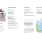 Seite 70-71; links Hexe; rechts Hase im Gras zwischen Hügeln unter blauem Himmel; Gedichte über Tiere und Spiele.