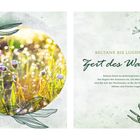 Text: "Beltane bis Lughnasadh - Zeit des Wachstums". Illustration von Blumen und Gräsern in hellem Licht.