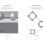 Links: "Kugelentfernung" mit zwei Kugeln, eine erscheint größer. Rechts: "Schachtelbare Formen" zeigt ineinander passende Geometrien.