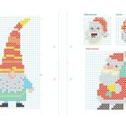 Texte: "Wichtel", "Weihnachtsmann", "Nikolaus". 

Illustrationen aus Perlen: Wichtel, Weihnachtsmann, Nikolaus.