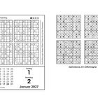 Kalender für Januar 2027 mit Sudoku-Rätseln, verteilt auf zwei Seiten. Schwierigkeitsgrad: vier Sterne.